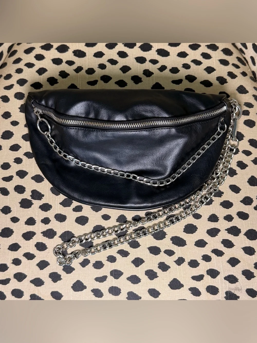 Forever 21 Black Faux Leather Crossbody with Silver Chain